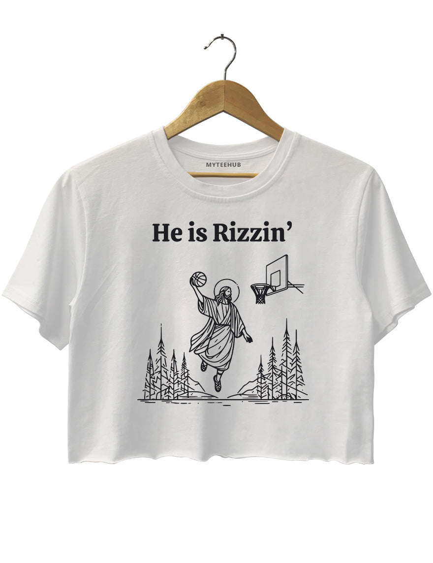 He Is Rizzin Funny Easter Jesus Playing Basketball Crop Top